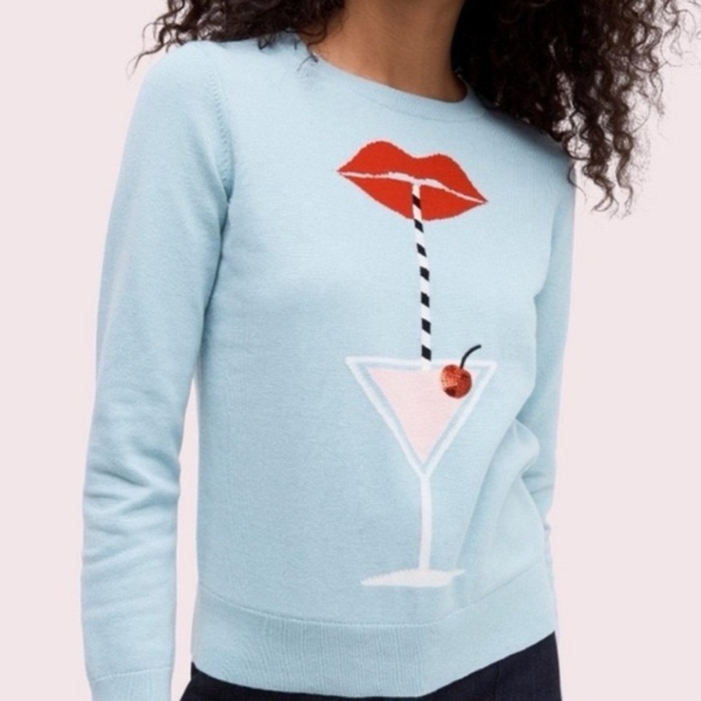 Kate Spade Light Blue Cocktail Hour Sweater NWT